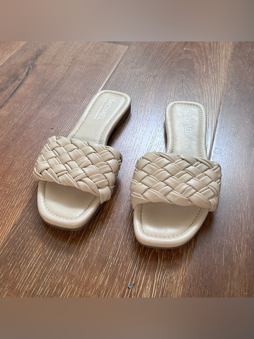 Michael Shannon Sandals Braided Square Toe Slip On Slide Cream Size 8